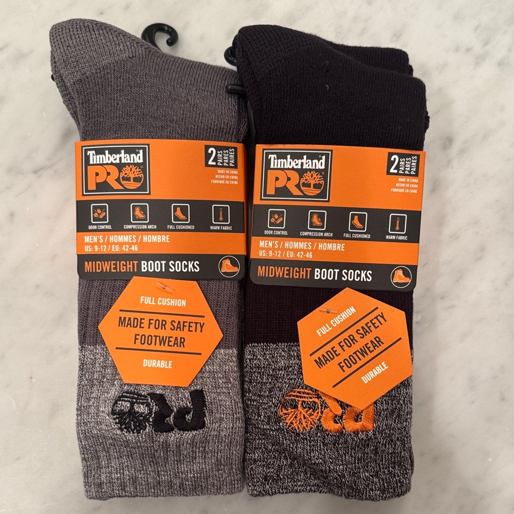 Timberland PRO Athletic Socks Black and Gray Crew Length, Sz L, 4 pairs total